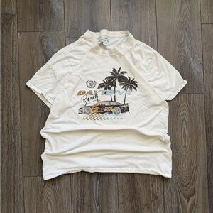 Beige Graphic Tee with Beach Design